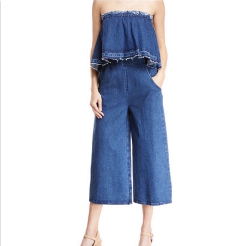 J.O.A. Designer Strapless Denim Jumpsuit